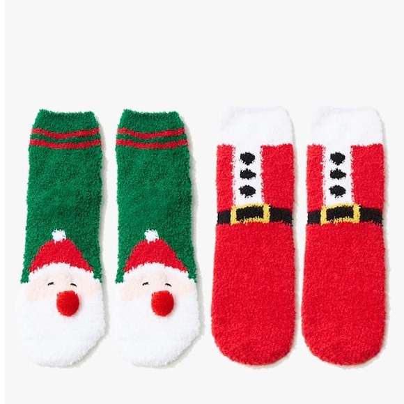 2 Pairs Santa Fuzzy Crew Socks - Picture 1 of 5